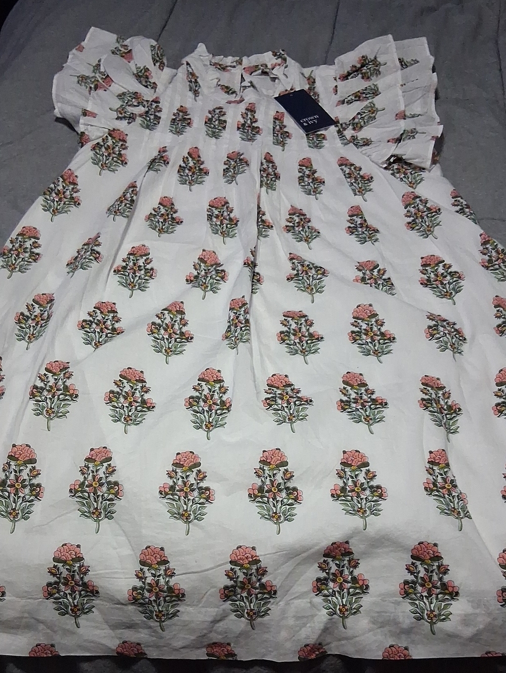 Womens White Ruffled Short-Sleeve Floral Vintage Dress